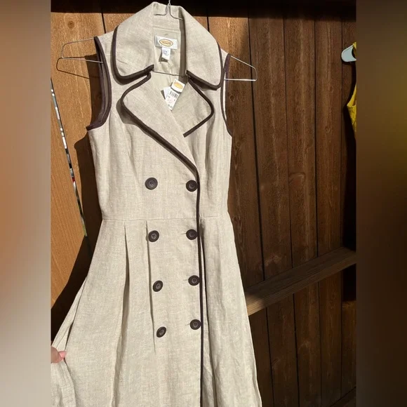 Talbots Linen Belted Trench Dress - Picture 3 of 12